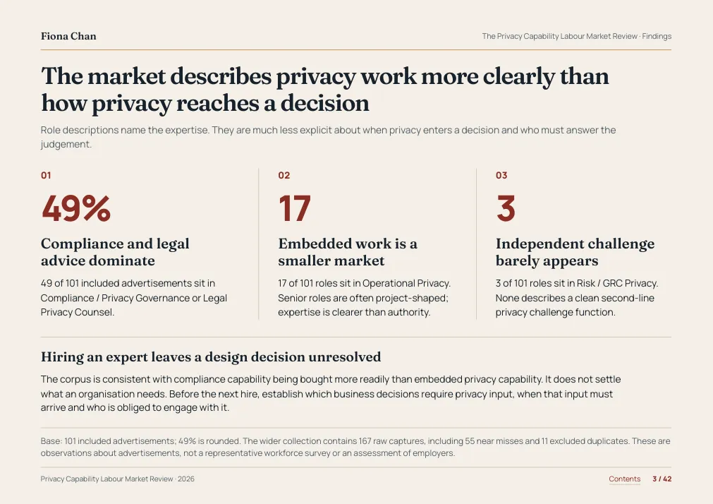 Report page: the market describes privacy work more clearly than how privacy reaches a decision